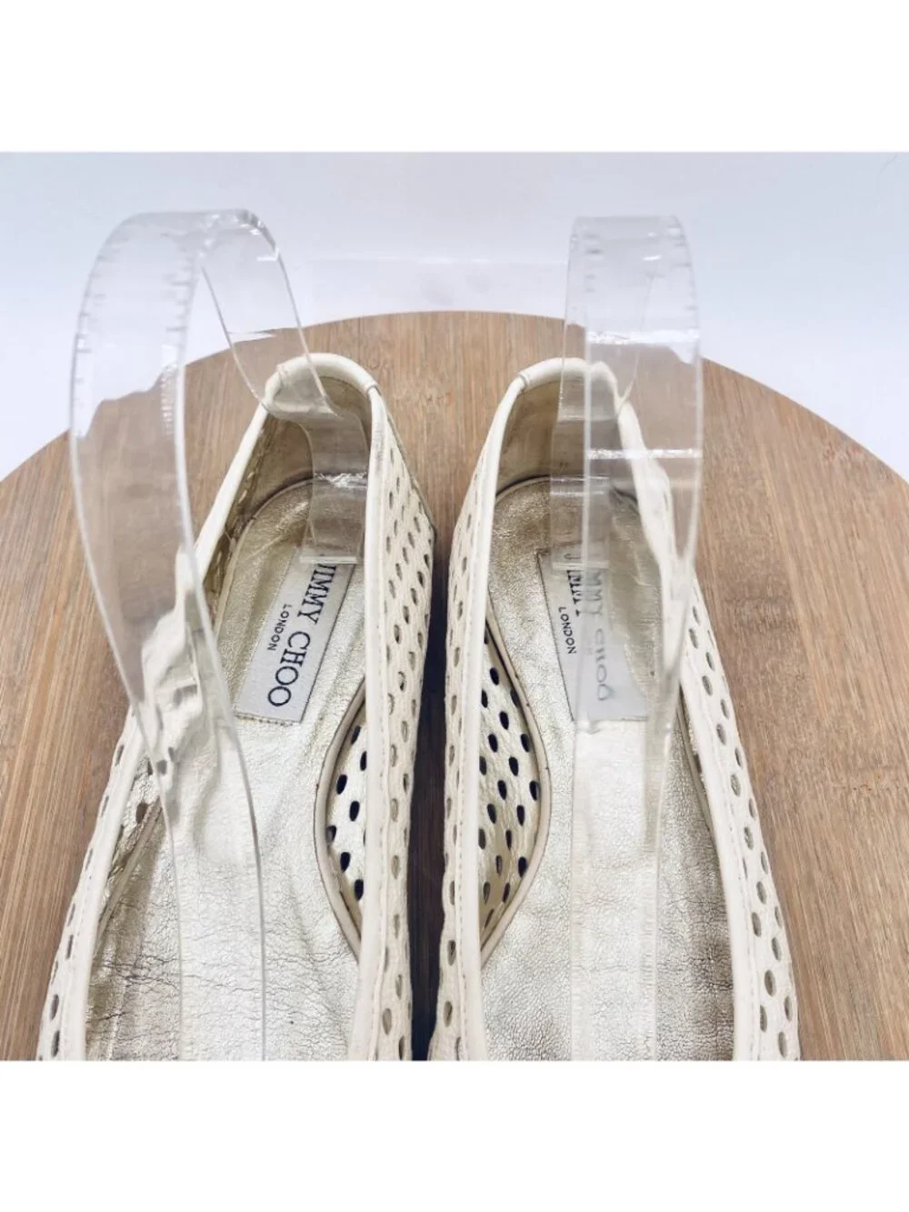 Jimmy Choo Shoes Womens 6 36 Cream Leather Perforated Ballet Flats Italy